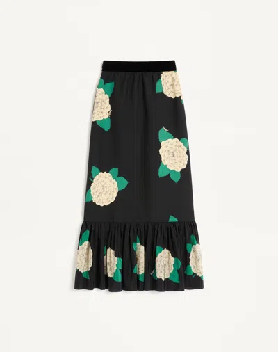 Valentino Womens Nero Avorio Verde Floral-print Silk-crepe Maxi Skirt In Black