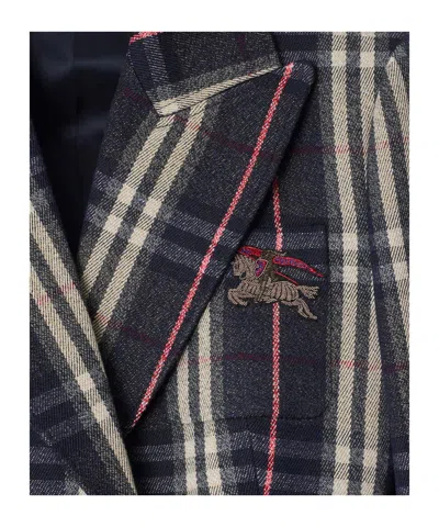 Burberry Kariertes Sakko Mit Ritteremblem In Blue