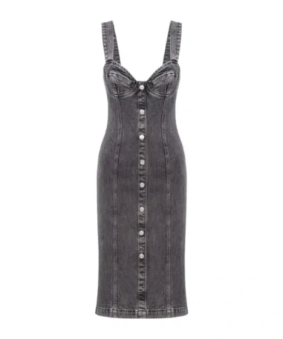 Moschino Stretch Denim Dress With Buttons In Grey
