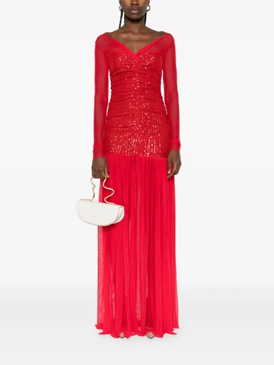 Atu Body Couture Sequin-embellished Mesh Maxi Dress In Red
