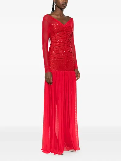 Atu Body Couture Sequin-embellished Mesh Maxi Dress In Red