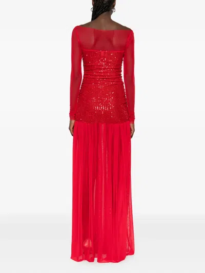 Atu Body Couture Sequin-embellished Mesh Maxi Dress In Red