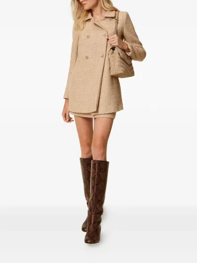 Twinset Beige Coat With Collar And Sequin Embellishments In Tech Fabric Woman In Neutral