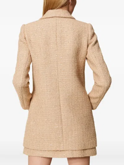 Twinset Beige Coat With Collar And Sequin Embellishments In Tech Fabric Woman In Neutral