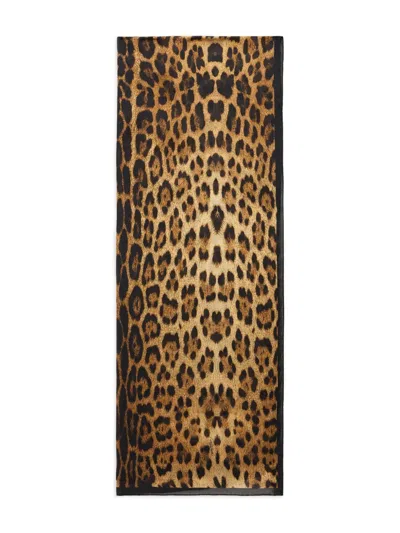 Roberto Cavalli Silk Scarf With Jaguar Skin Print In Multi