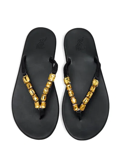 Ancient Greek Sandals Crystal-embellished T-strap Flip-flops In Black