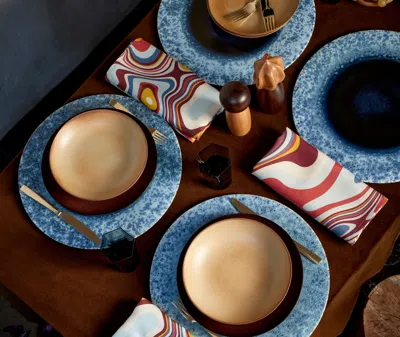 L'objet Linen Sateen Waves Set Of 4 Napkins In Red