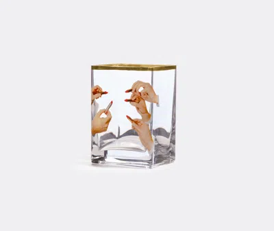 Seletti Lipsticks Small Glass Vase In Trasparent/multicolor