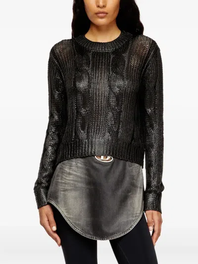 Diesel Cable Knit Crewneck Sweater In Black
