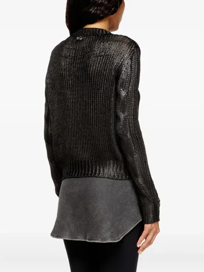 Diesel Cable Knit Crewneck Sweater In Black