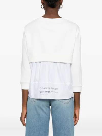 Elisabetta Franchi Fleece Top With Details In Poplin Fabric In White
