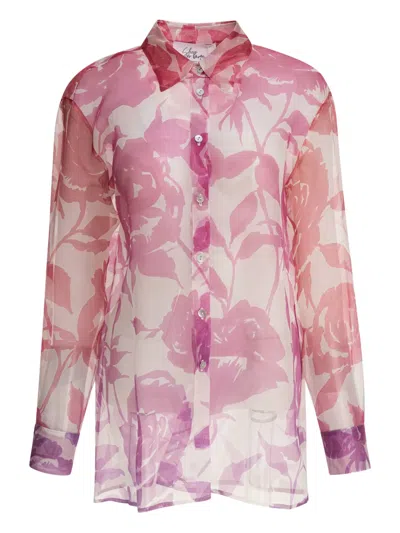 Sleep No More Floral Sheer Silk Shirt In Pink