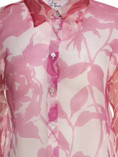 Sleep No More Floral Sheer Silk Shirt In Pink