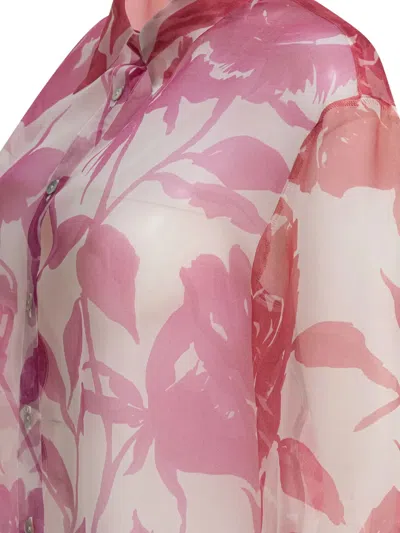 Sleep No More Floral Sheer Silk Shirt In Pink