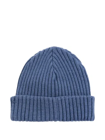 Paul & Shark Ribbed Wool Beanie In Blue