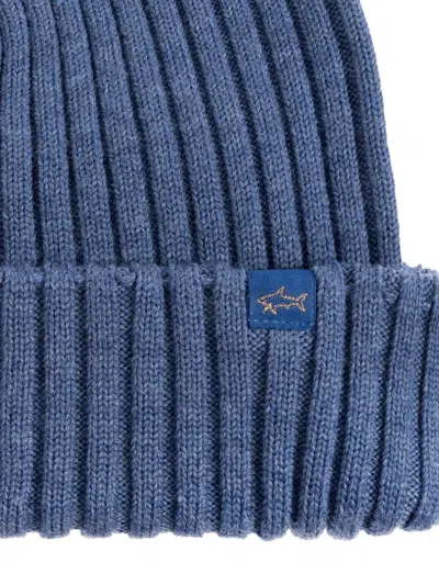 Paul & Shark Ribbed Wool Beanie In Blue