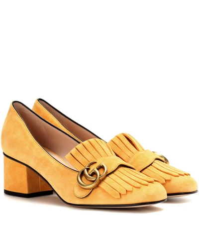 Gucci 55mm Marmont Fringed Suede Pumps In Copper