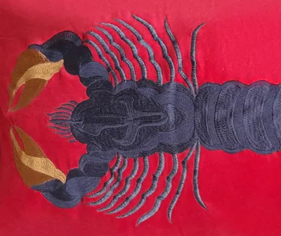 Les-ottomans Lobster-embroidered Linen Cushion In Multicolor