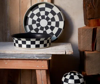 L'objet White Damier Porcelain Platter In Black And White