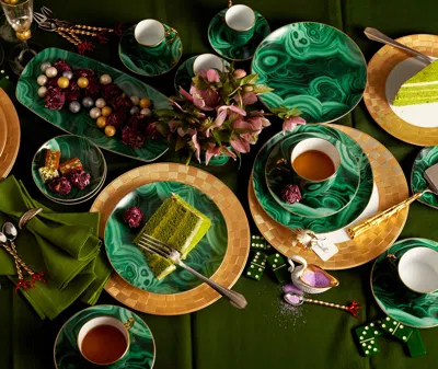 L'objet Malachite 24k Gold & Porcelain Charger & Cake Plate In Green, Gold