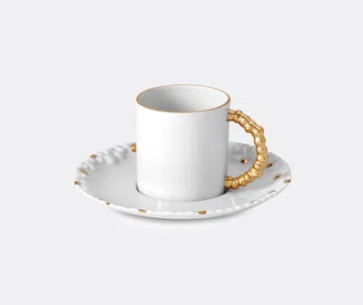 L'objet Haas Mojave 2-piece 24k Gold & Porcelain Espresso Cup & Saucer Set In White & Gold