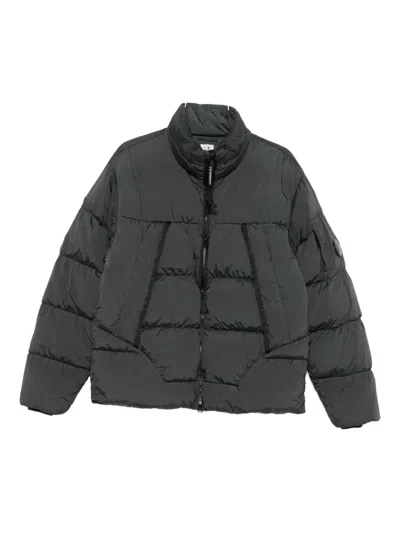 C.p. Company Quilted Padded Jacket With High Collar And Logo Patch In Gray