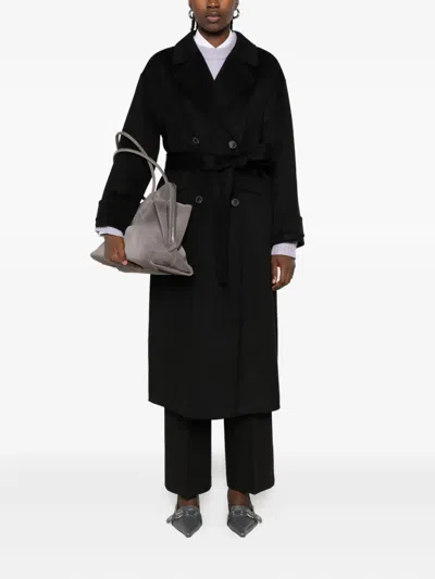 The Dynamis Studio Belted Double-breasted Coat In Black