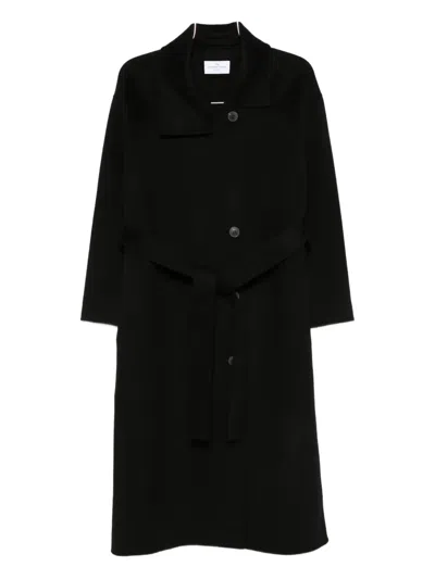The Dynamis Studio Belted Wool Single-breasted Coat In Black