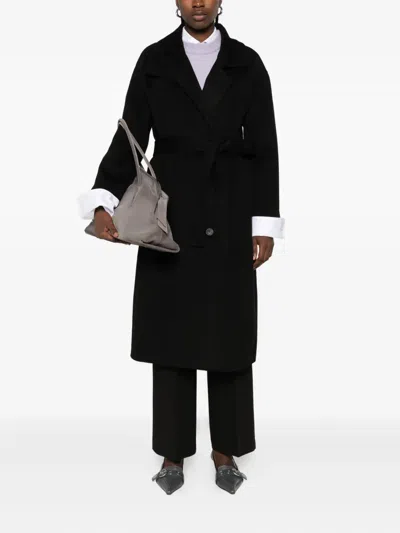 The Dynamis Studio Belted Wool Single-breasted Coat In Black