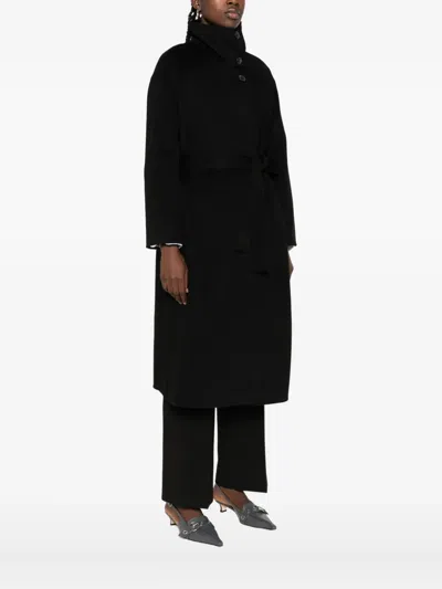 The Dynamis Studio Belted Wool Single-breasted Coat In Black