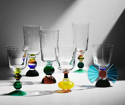 Reflections Copenhagen Ascot Tall Crystal Glass Set Of 2 - Clear/emerald/cobalt/brown/bright Yellow In Multicolour