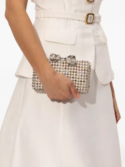 Self-portrait Metallic Clutch With Crystal Embellishments On The Front And Snap Bow Closure In Tech Fabric Woman In Multi