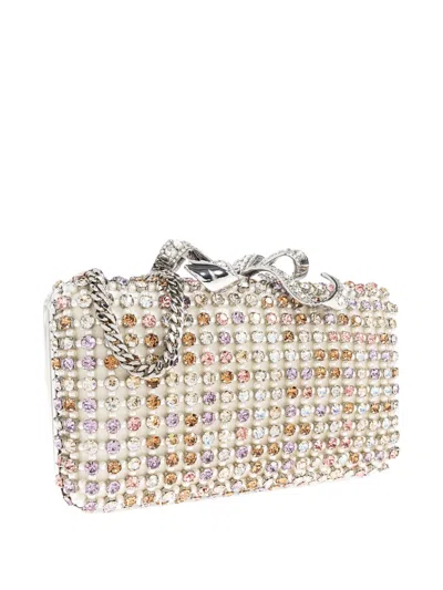Self-portrait Metallic Clutch With Crystal Embellishments On The Front And Snap Bow Closure In Tech Fabric Woman In Multi