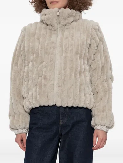 Save The Duck Ribbed-texture Zip-front Jacket In Neutral