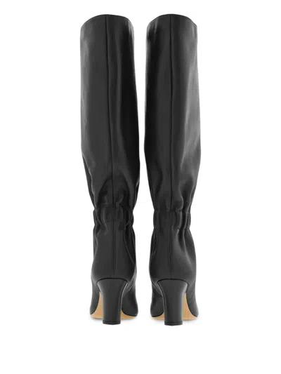 Ferragamo Knee-high Boots With Curled Design And Block Heel In Black