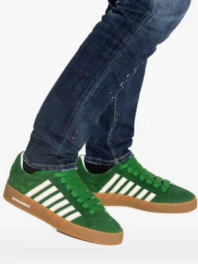 Dsquared2 Textured Green Sneakers With Retro Patch And Chunky Sole In Green