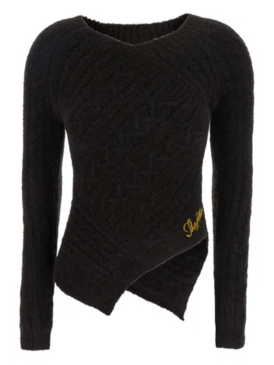 Attico Brown Sweater With Asymmetrical Design And Logo Lettering In Wool Woman In Black