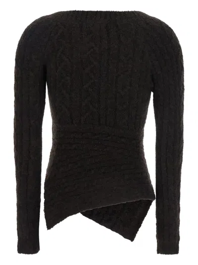 Attico Brown Sweater With Asymmetrical Design And Logo Lettering In Wool Woman In Black