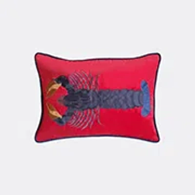 Les-ottomans Lobster-embroidered Linen Cushion In Multicolor