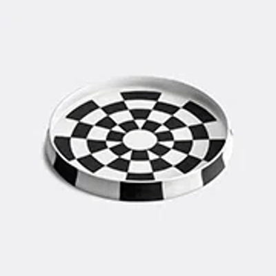 L'objet White Damier Porcelain Platter In Black And White