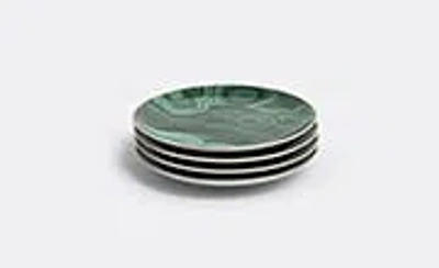 L'objet Set Of Four Malachite Canape Plates In Green, Gold