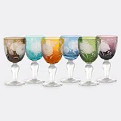 Polspotten Set Of 6 Peony Multi-color Wine Glasses In Multicolor