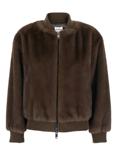 P.a.r.o.s.h . Faux Fur Bomber Jacket With Textured Appearance And Ribbed Details In Brown