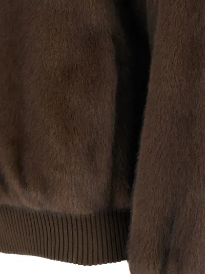 P.a.r.o.s.h . Faux Fur Bomber Jacket With Textured Appearance And Ribbed Details In Brown