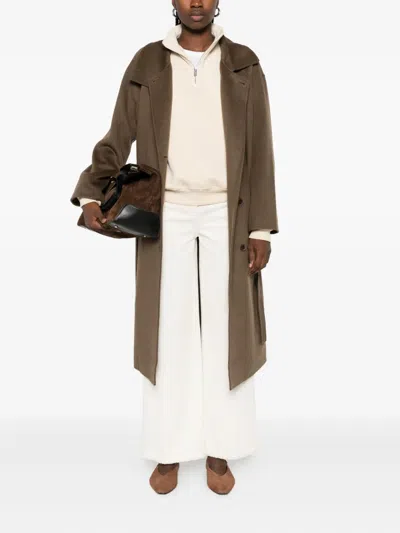 The Dynamis Studio Belted Single-breasted Coat In Brown