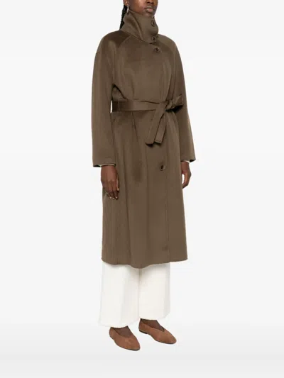 The Dynamis Studio Belted Single-breasted Coat In Brown