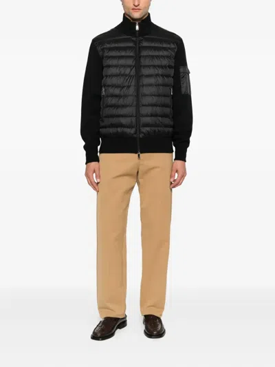 Paul & Shark Hybrid Ribbed High Collar Padded Sweater In Black