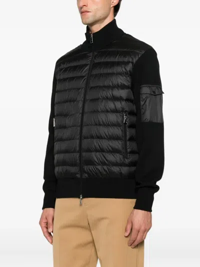 Paul & Shark Hybrid Ribbed High Collar Padded Sweater In Black