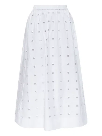 Posse Open-cut Dots Midi A-line Skirt In White