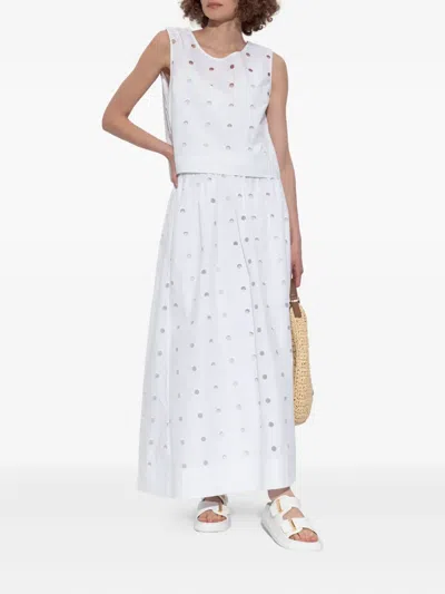 Posse Open-cut Dots Midi A-line Skirt In White